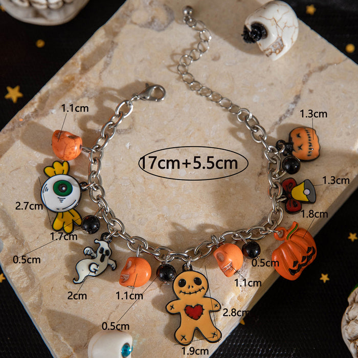 Pulsera de calabaza y calavera de Halloween con dije de fantasma: diseño de aceite de goteo espeluznante