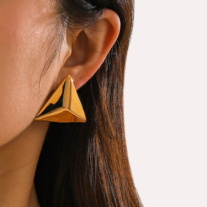 18K Gold Plated Stainless Steel Triangular Earrings - Unique and Trendy Design