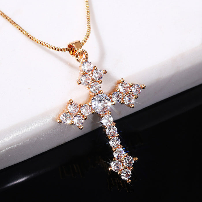 Fashionable cross crystal zircon necklace