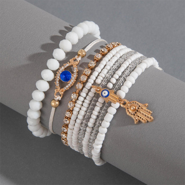 Luxury Rhinestone Evil Eye Bracelet Set - Multi-Layer Beaded Hand Chain Jewelry