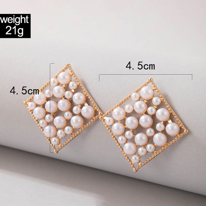 Diamond Pearl Earrings Alloy Square Earrings