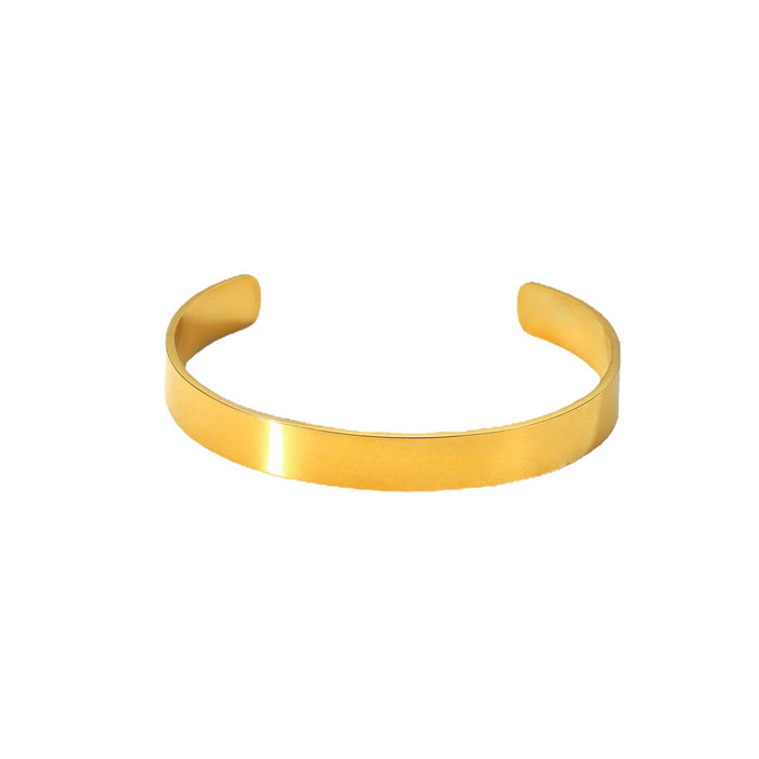 New 18K Gold Plated Stainless Steel Wide Smooth Bracelet - European Fashionable Minimalist Jewelry for Women