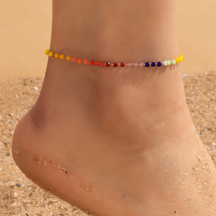 Candy Color Beaded Anklet with Simple Rainbow Bead Design