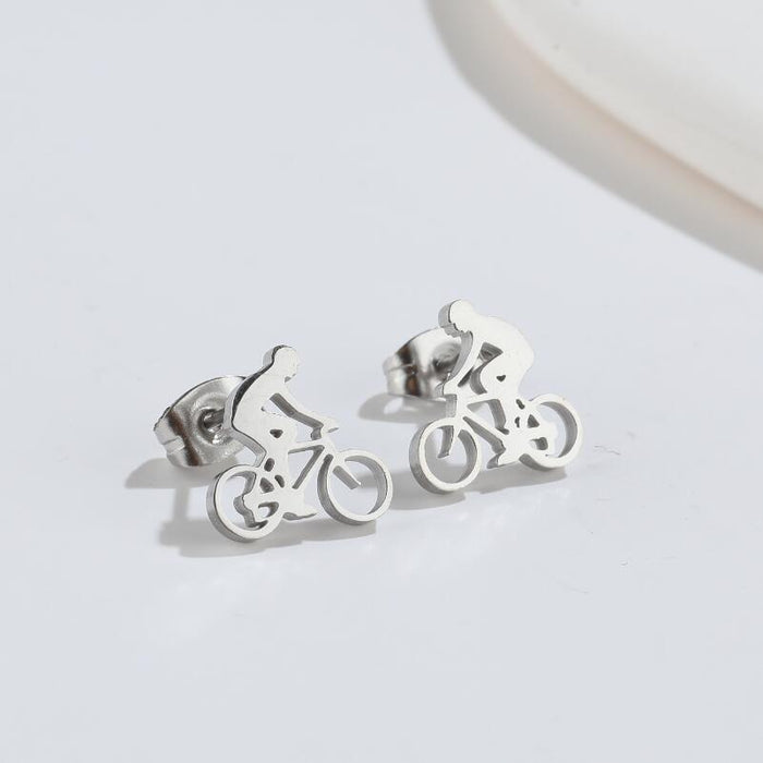 Bicycle Rider Stainless Steel Stud Earrings - Sporty and Fun Jewelry for Active Women