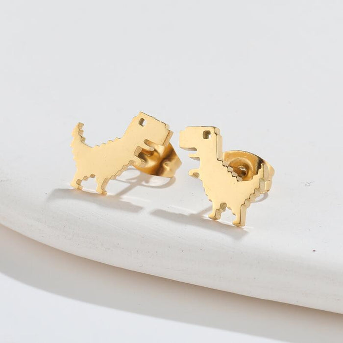 Pendientes de dinosaurio Tyrannosaurus Rex, mini pendientes sencillos de acero inoxidable de animales pequeños, nuevos pendientes de comercio electrónico transfronterizo