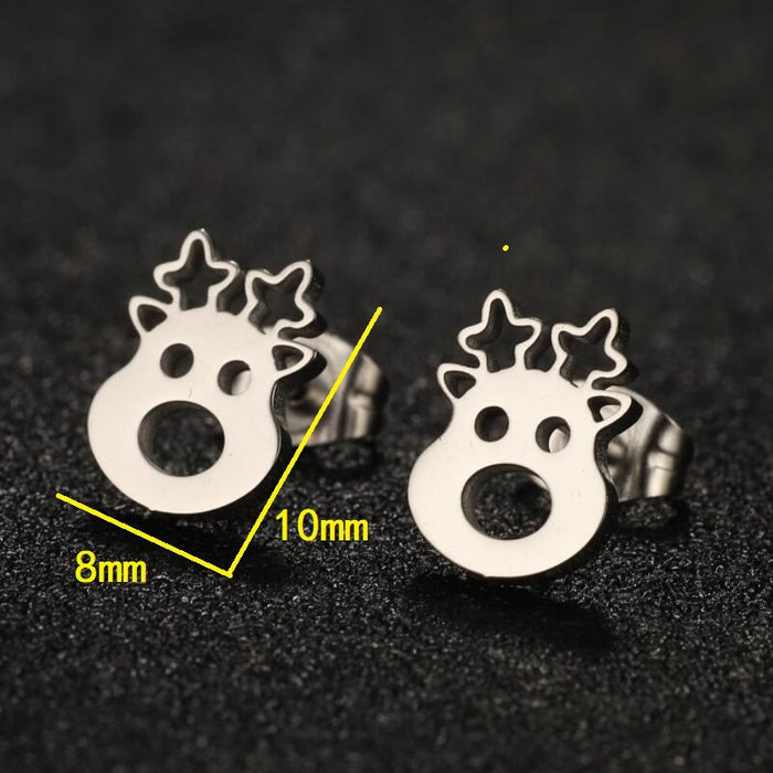 Christmas Reindeer Stainless Steel Stud Earrings - Mini and Cute Holiday Jewelry