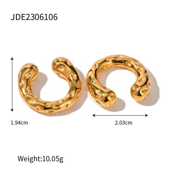 Trending European 18K Gold Plated Stainless Steel Hammered Clip-On Earrings - Delicate Non-Fading Jewelry for Women