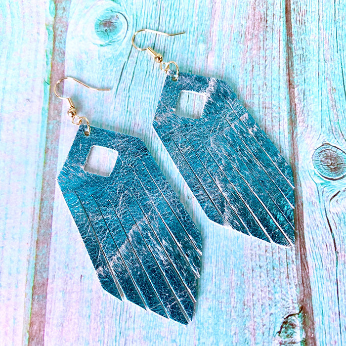 Bohemian Tassel Earrings with Leopard Print and Gold Dots on Cowhide Leather