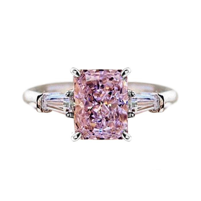 Anillo de bodas con diamante rosa y circonita cuadrada