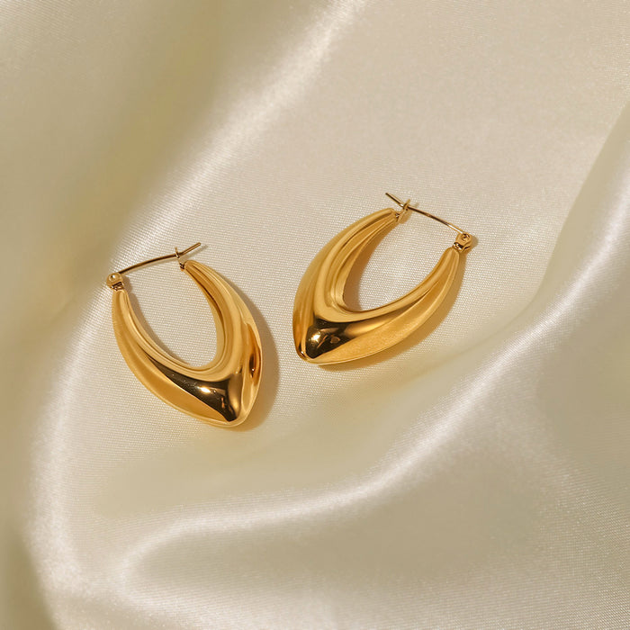 18K Gold Plated Stainless Steel French Style Smooth Hollow Hoop Earrings - Popular Fashion Jewelry for Women