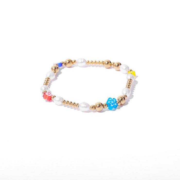 Brass Millennium colored glass pearl bracelet - wallojewerly 