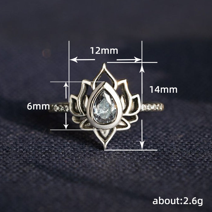 Flame Shaped Lotus Ring Vintage Wide Face Single Ring