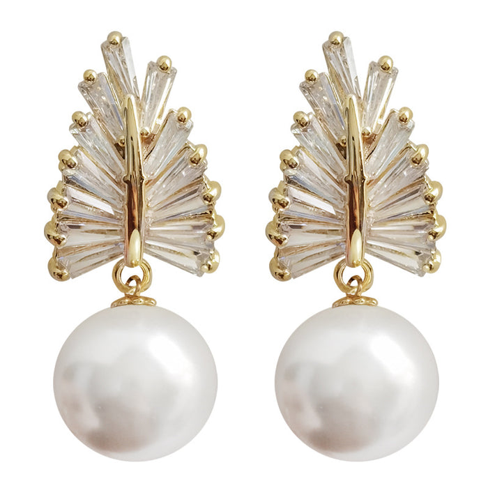 Baroque style imitation pearl earrings exquisite zircon earrings