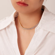 Trendy 6mm Wide Necklace - 18K Gold-Plated Stainless Steel with Square Cubic Zirconia Pendant - wallojewerly 