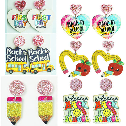 School Season Pencil Wooden Earrings