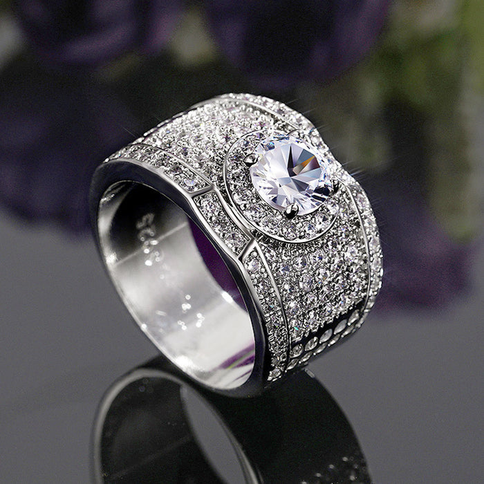 Luxury fashion women's ring round zircon silver plated ring