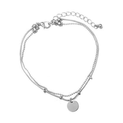 Minimalist Ins-Style Beach Round Pendant Multi-Layer Anklet in Gold and Silver