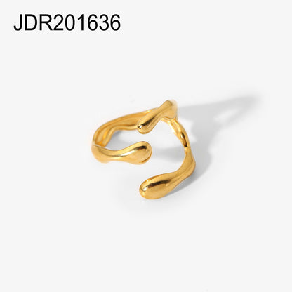 18K Gold Stainless Steel Oval Hammered Texture Ring - Classic Design