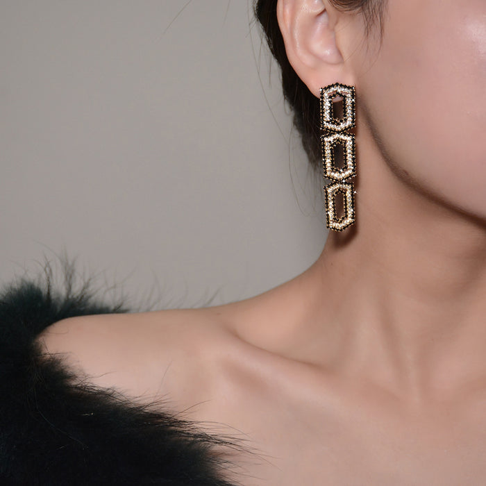 Geometric Zircon Hollow Earrings - Vintage Long Tassel Statement Jewelry - wallojewerly 