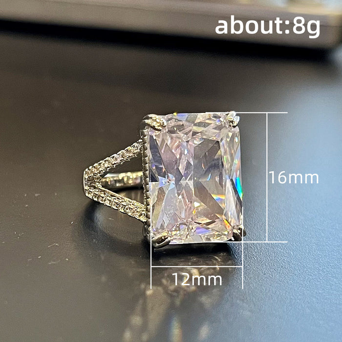Korean style square diamond ring, light luxury fashion cool style
