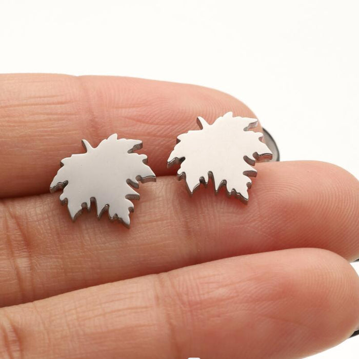 Maple Leaf Stainless Steel Stud Earrings - Simple and Elegant Vintage Jewelry