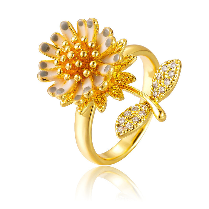 Wholesale copper micro-painted drip sunflower flower rotating open ring