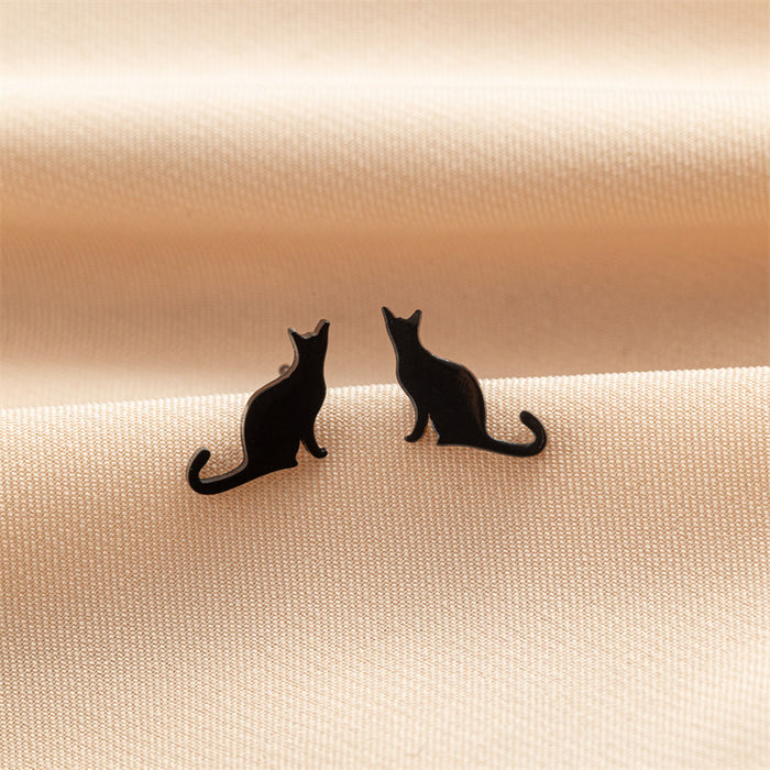 Glossy Cat Stainless Steel Stud Earrings - Simple and Elegant Animal Jewelry