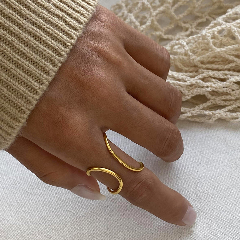 Anillo abierto de acero inoxidable chapado en oro de 18k