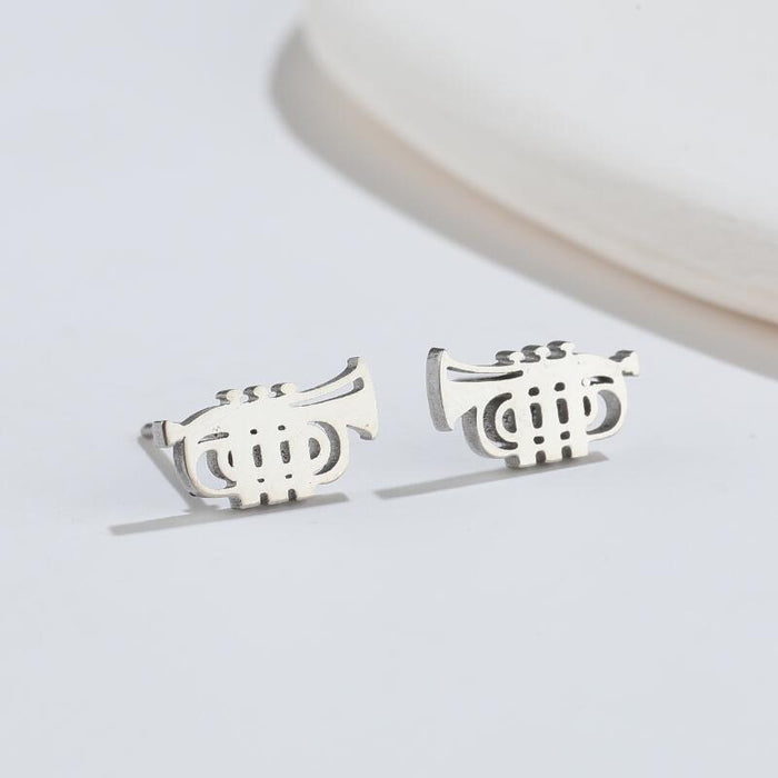 Music earrings, cross-border new retro horn accordion earrings ins personality headphone microphone hip-hop earrings