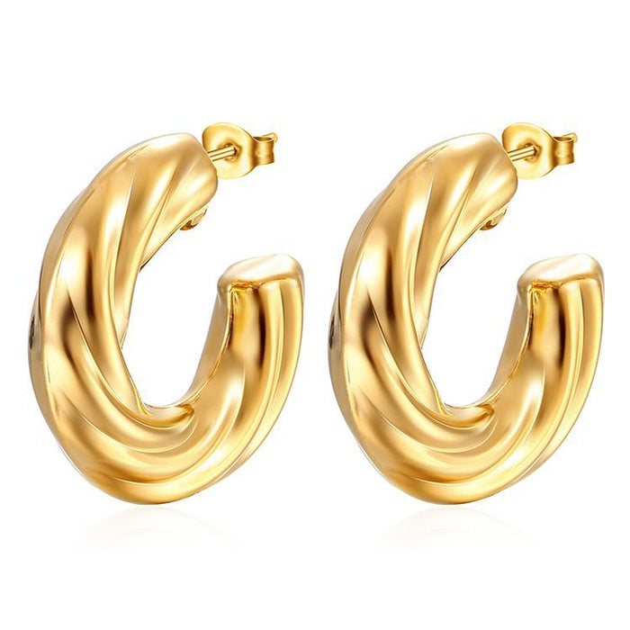 French simple ear clip, stainless steel 18K titanium hollow earrings retro women's jewelry