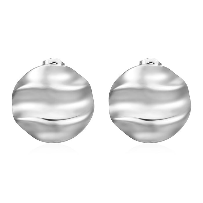 Pleated round earrings light luxury 18K earrings