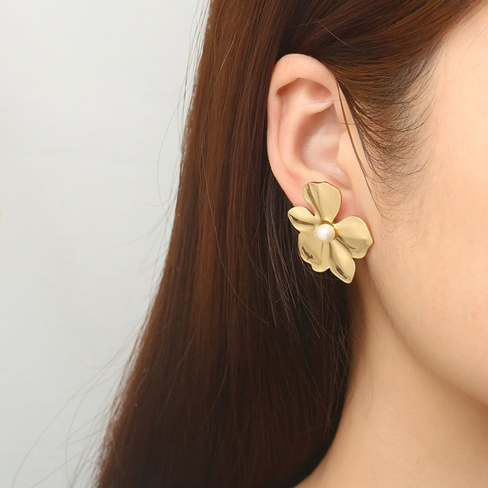 Pearl flower earrings retro luxury 18K earrings