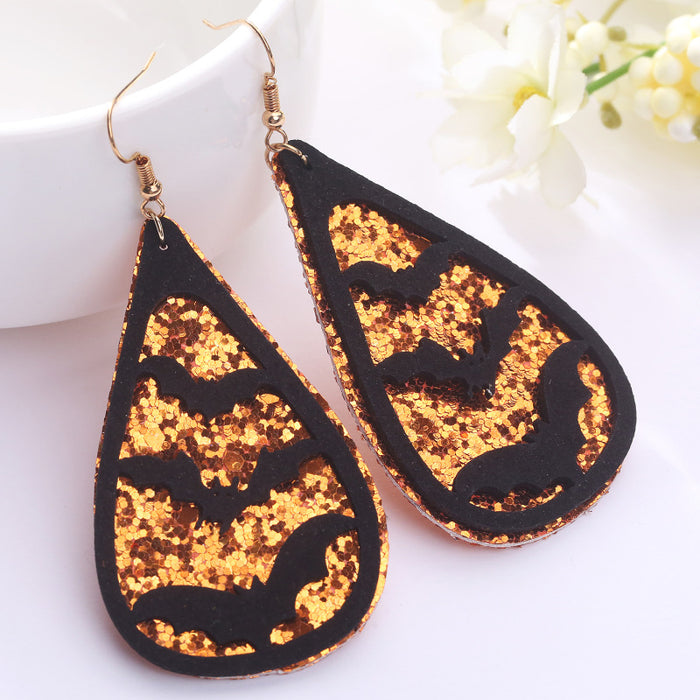 Velvet Glitter Halloween Earrings with Bat, Ghost, Cat, and Pumpkin Designs