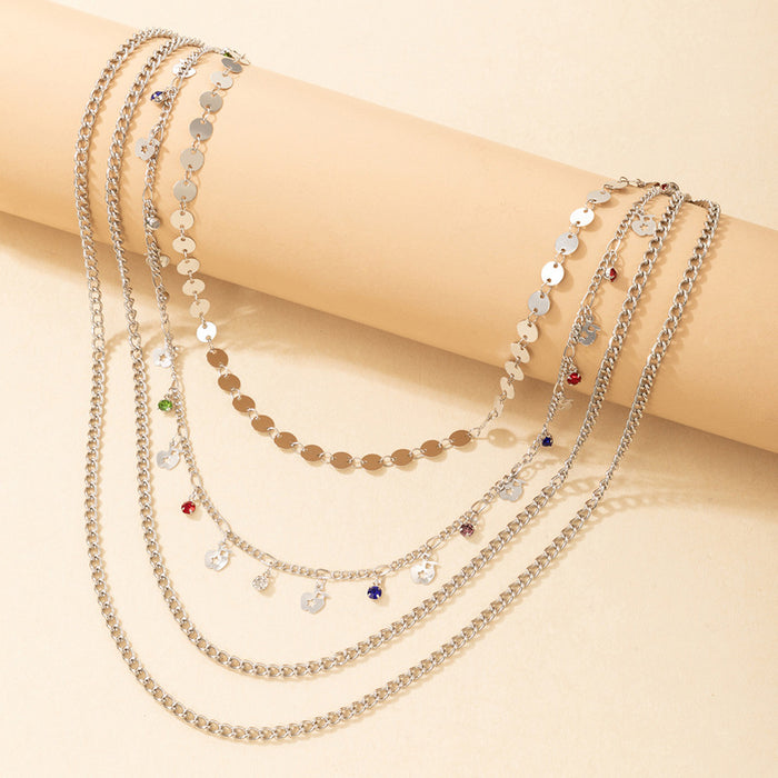 Colorful diamond-studded multi-layer metal disc trouser chain four-layer jewelry