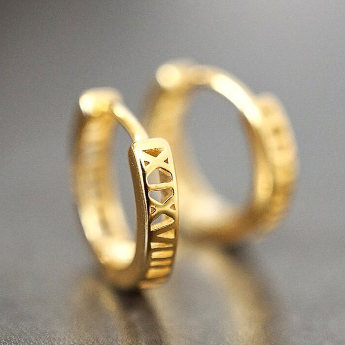 Simple Hollow Roman Numeral Hoop Earrings