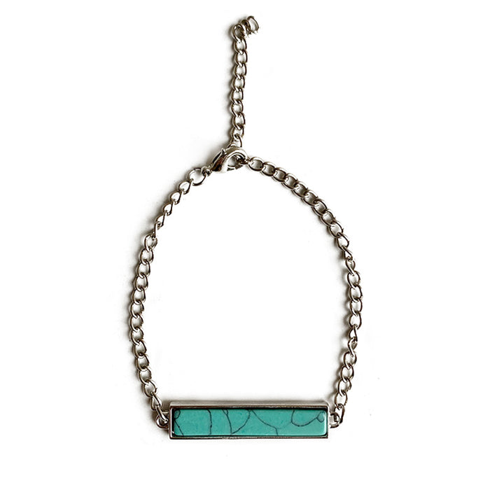 Simple Turquoise Bracelet with Geometric Bar and Western Cowboy Style