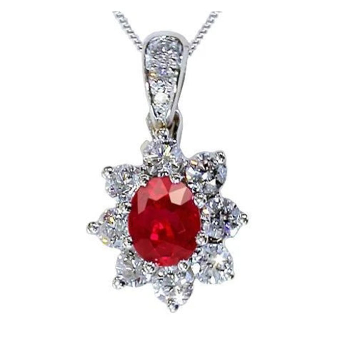 Flower Pendant Necklace Red Zircon Geometric Necklace