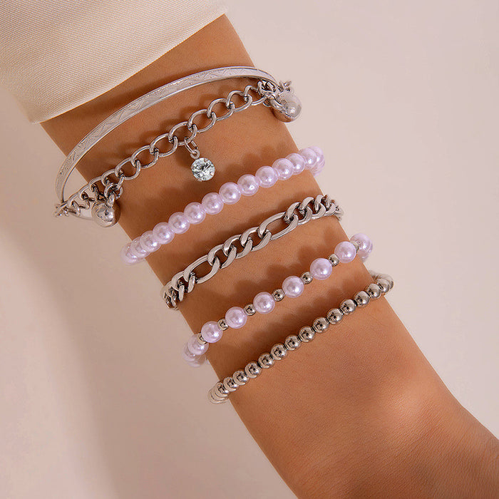 Multi-Layer Pearl and Beaded Chain Bracelet Set – Elegant Fashion Jewelry