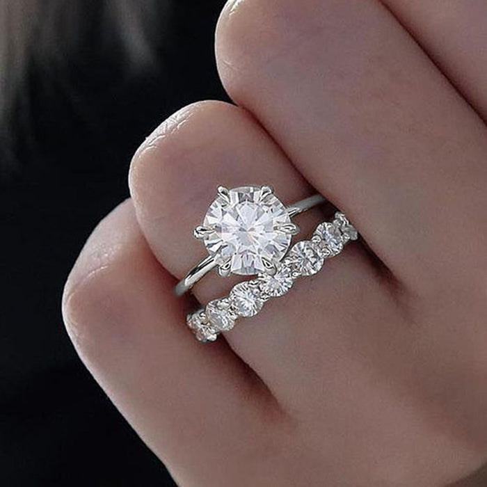 European and American style zircon engagement ring, casual and versatile couple ring