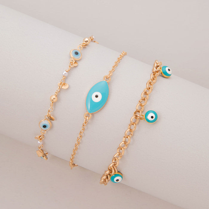 Vintage Evil Eye Pendant Bracelet Set - Multi-layered Stackable Women’s Bracelets