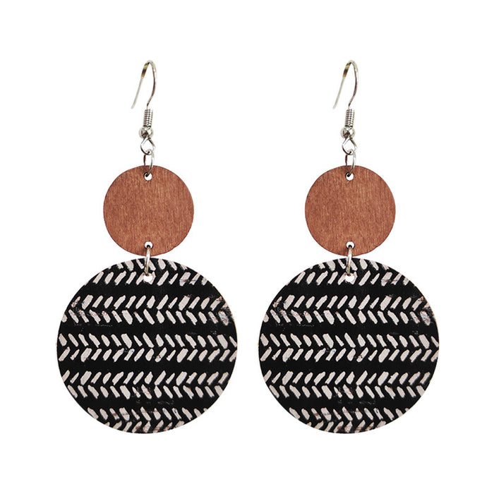 Wooden round black and white earrings