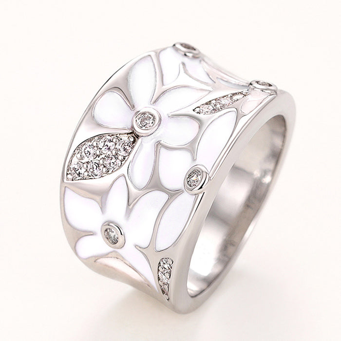 Flower Micro-Inlaid Zircon Ring Korean Style Small Fresh Ring