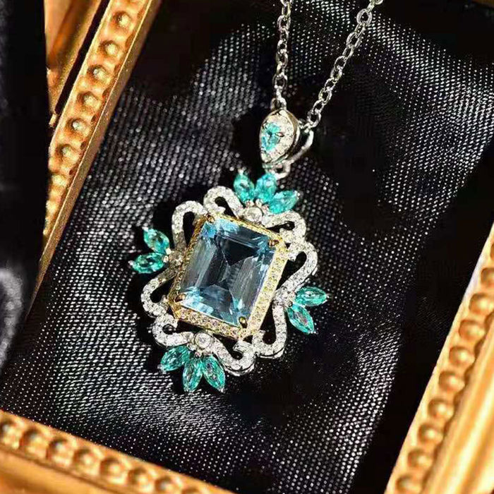 Luxury sea blue imitation zircon pendant necklace