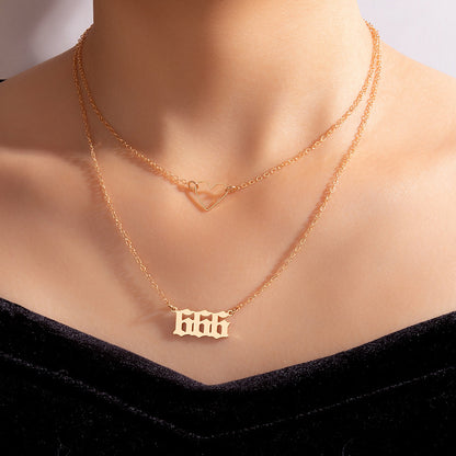 Fashionable Minimalist Clavicle Chain with Alloy Number Pendant and Heart Geometric Design