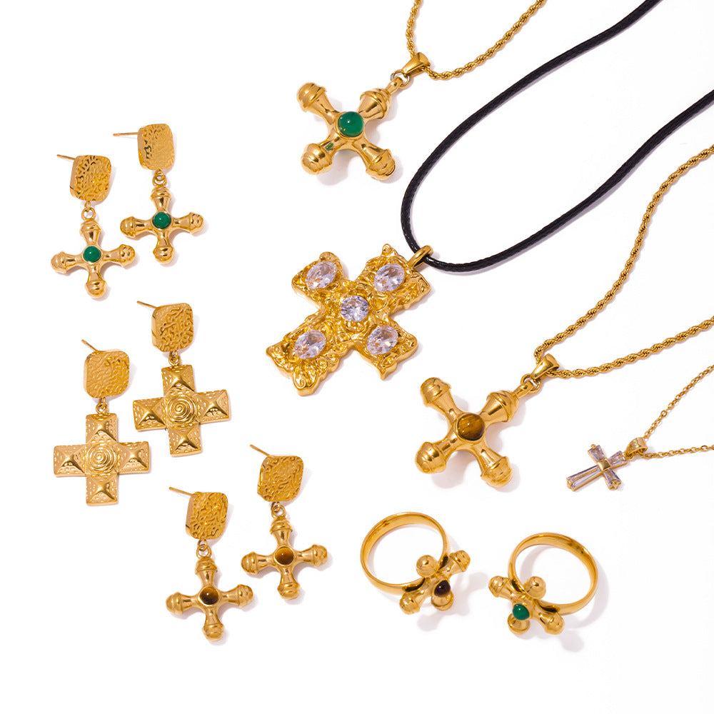 18K Gold-Plated Stainless Steel Cross Pendant Necklace - Trendy Women's Fashion Jewelry