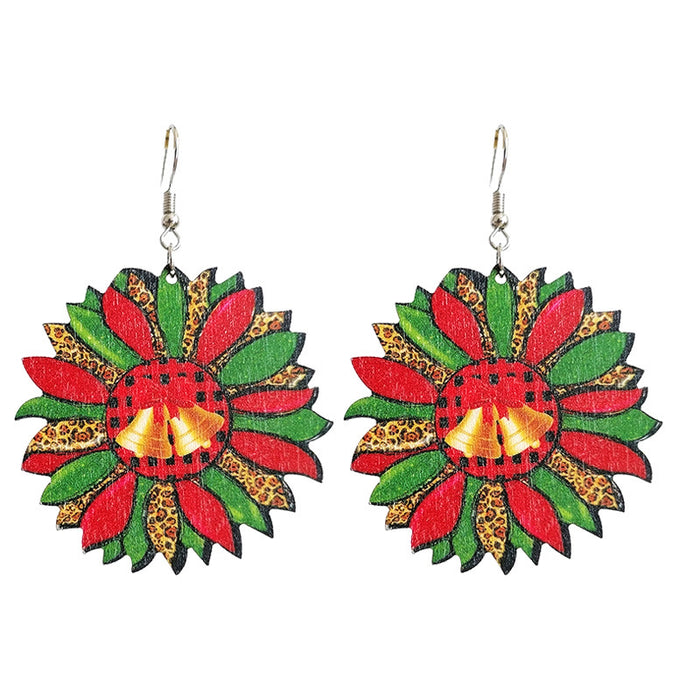 Christmas Earrings with Santa, Rainbow, Sunflower, Plaid, and Leopard Print