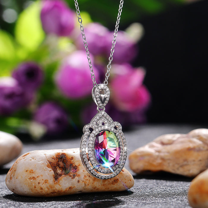 Oval zircon pendant necklace colored zircon jewelry