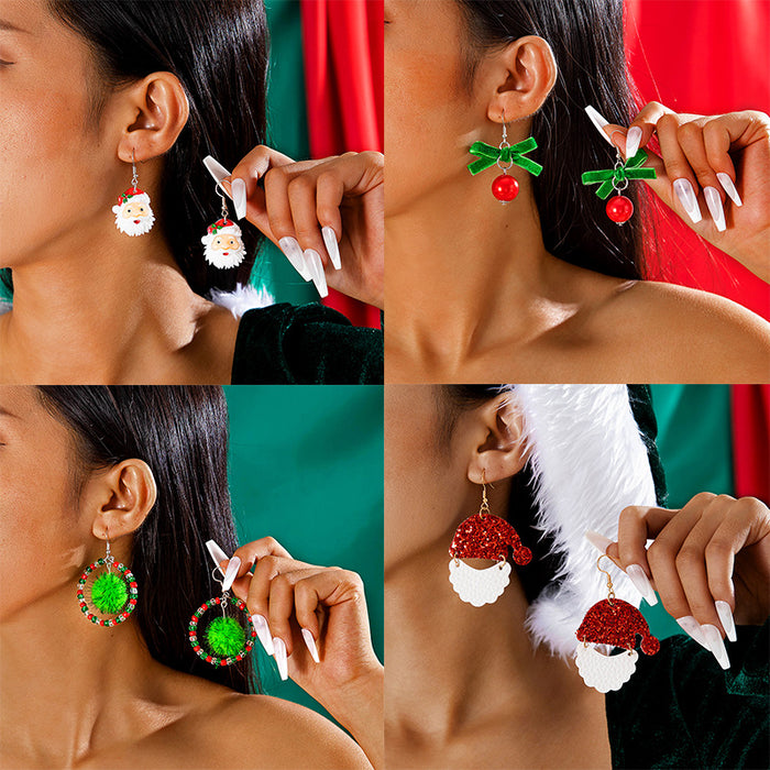 Cute and versatile colorful Santa Claus earrings bell bow Christmas earrings for women