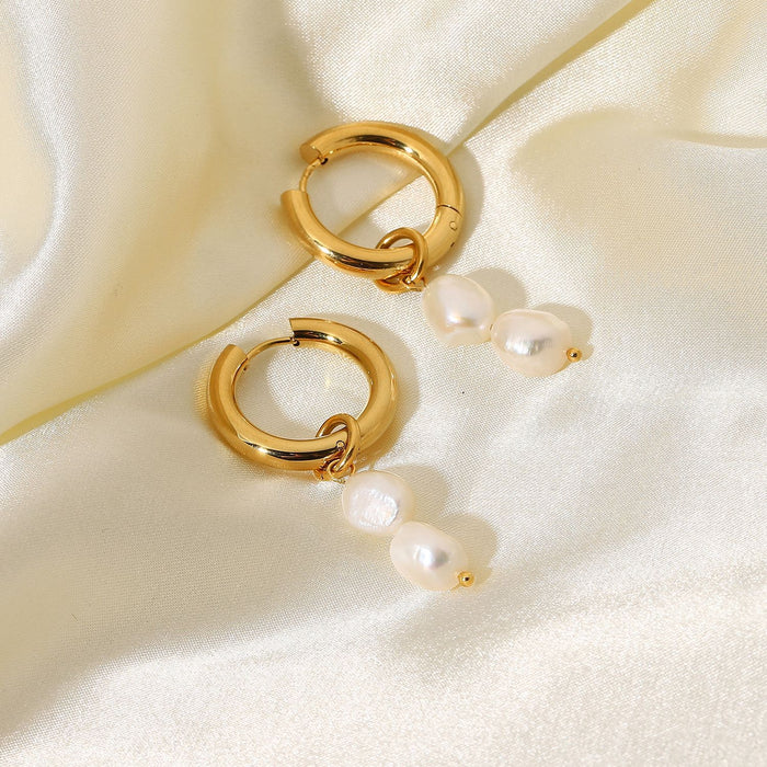 18K Gold Plated Stainless Steel Earrings - Double Layer Gold Plated Hoops