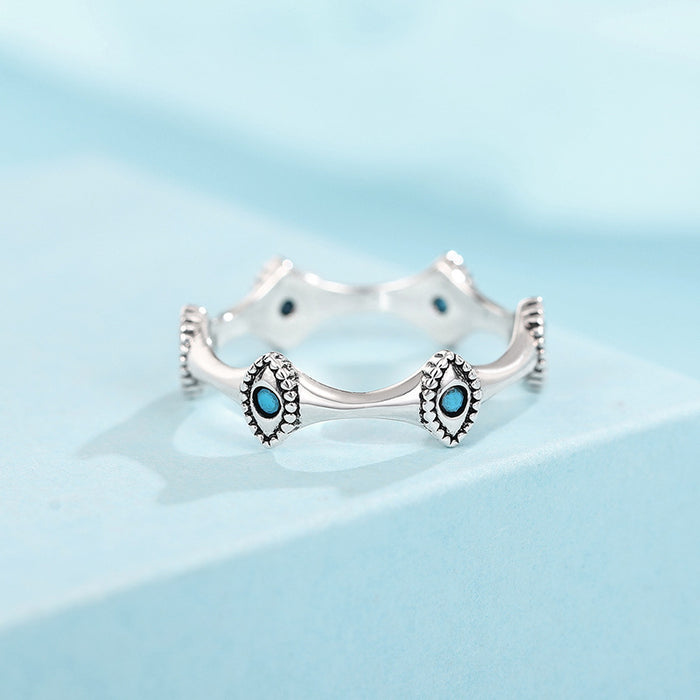 Zircon imitation turquoise horse eye ring for women retro everyday style